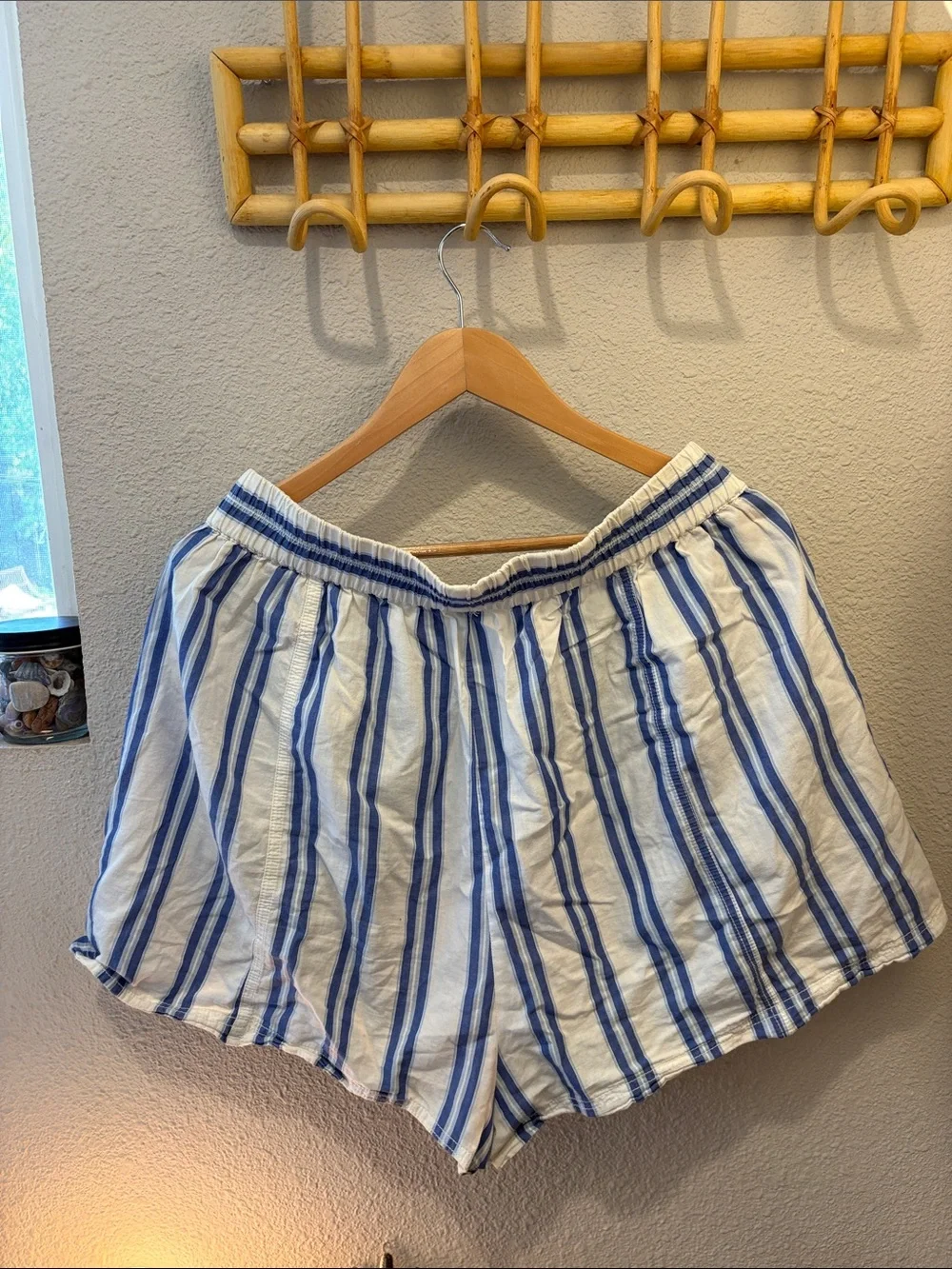 Free people Striped Blue and White Women’s Elastic Waist Shorts size XL